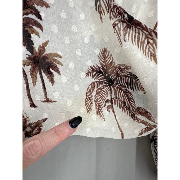 Joie Top Womens Medium Beige Brown Floral Palm Tree V Neck Beachy Boho Bohemian - Picture 8 of 8